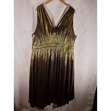 Torrid Gold Liquid Knit Double V-Neck Sharkbite Tea Length Dress Plus Size 3 3X