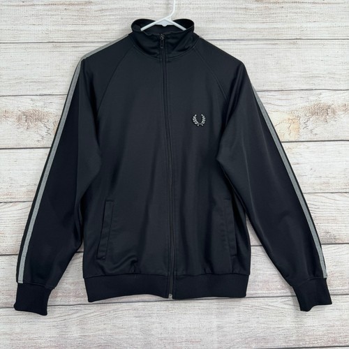 Fred Perry Track Jacket Mens XS Black Grey Stripe Full Zip J2100 Sportswear