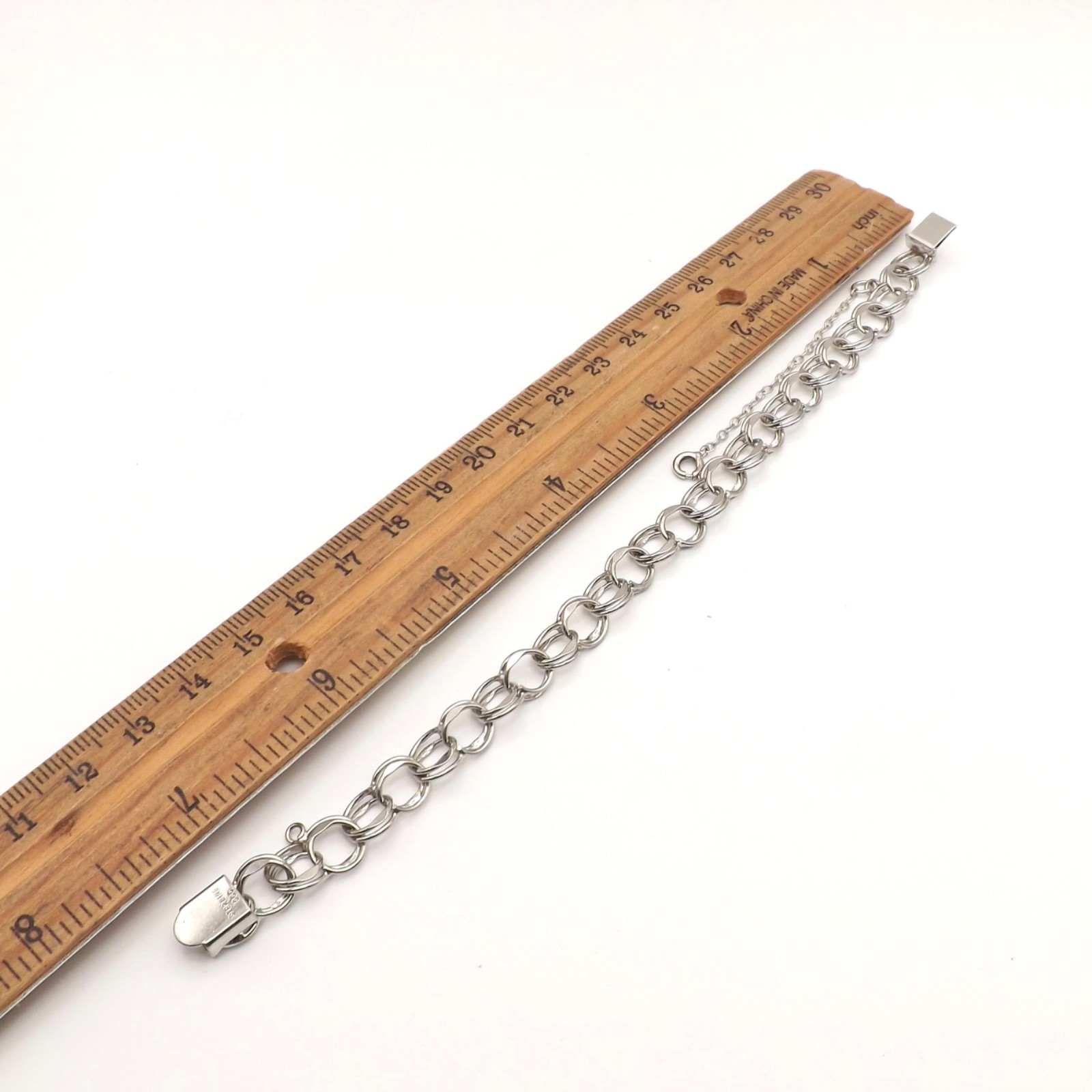 Sterling Silver Double Wire Round Link Charm Brac… - image 3