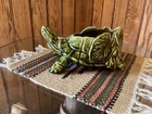Vintage 1950's McCoy Turtle Tortoise 551 Planter Water Lilies Green Glaze 8"