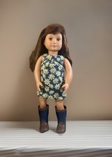Our Generation 18  Doll Brown Hair  Eyes Blue Sunflower Dress And Rain Boots