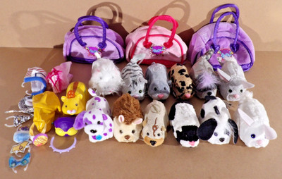 Lot of 13 Zhu Zhu, FurReal & Vtech Hamsters + 3 Carrying Cases and Accessories