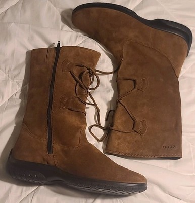 ECCO Women s Brown Suede Mid-Calf Boot Lace Accent Side Zip US 9 EU 40