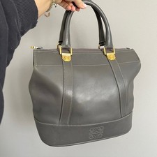 Vintage Loewe Gray Leather Top Handle Purse w/ COA - made in Spain