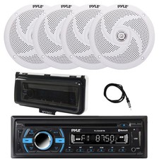 Pyle Marine Bluetooth CD Receiver, 4x 6.5" 240W Speakers, Cover White , Antenna