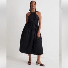 Madewell Poplin Halter Tiered Midi Dress Black Size 4 Summer Vacation Minimalist