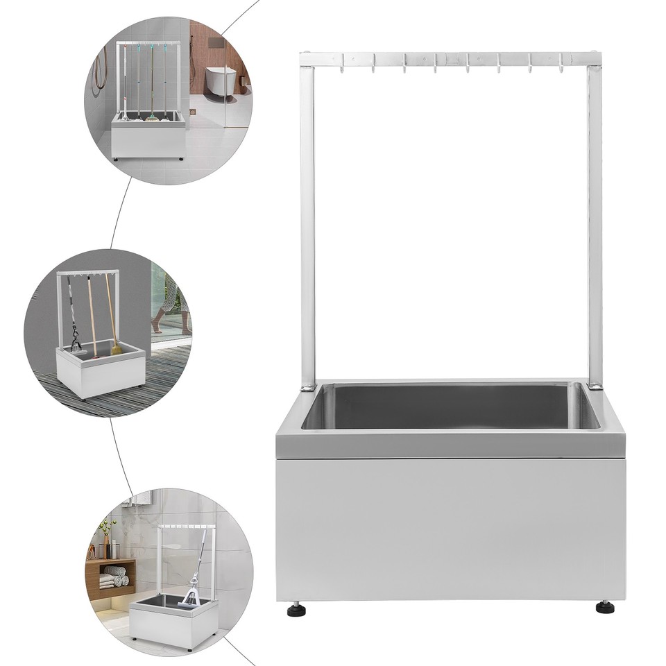 Stainless Steel Mop Sink Cleaning Rack with 8 Hooks Rack Adjustable ...