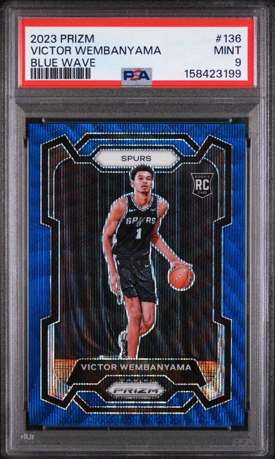 2023 PANINI PRIZM VICTOR WEMBANYAMA 136 BLUE WAVE SSP ROOKIE CARD PSA 9 MINT