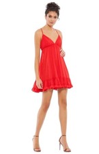 NWT Ieena Mac Duggal Red V-Neck Strappy Ruffle Hem Mini Dress Size 8 70194