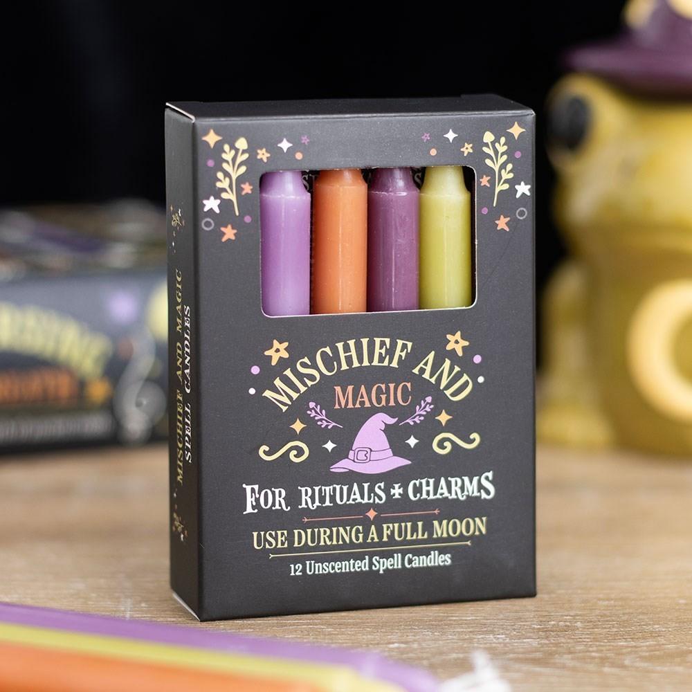 Set 12 Mischief & Magic Spell Candles Intention Rituals  1 Hour Burn Time Candle