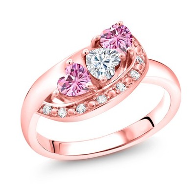 18K Rose Gold Plated Silver White Moissanite and Pink Moissanite and White