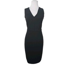 Calvin Klein 12 Black V-neck Sleeveless Sheath Dress Exposed Zipper / Mesh Back