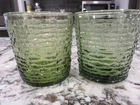 VTG MCM Anchor Hocking Soreno Green 3 1/4" Rocks Glass Tumblers 8 oz Set/2  HTF
