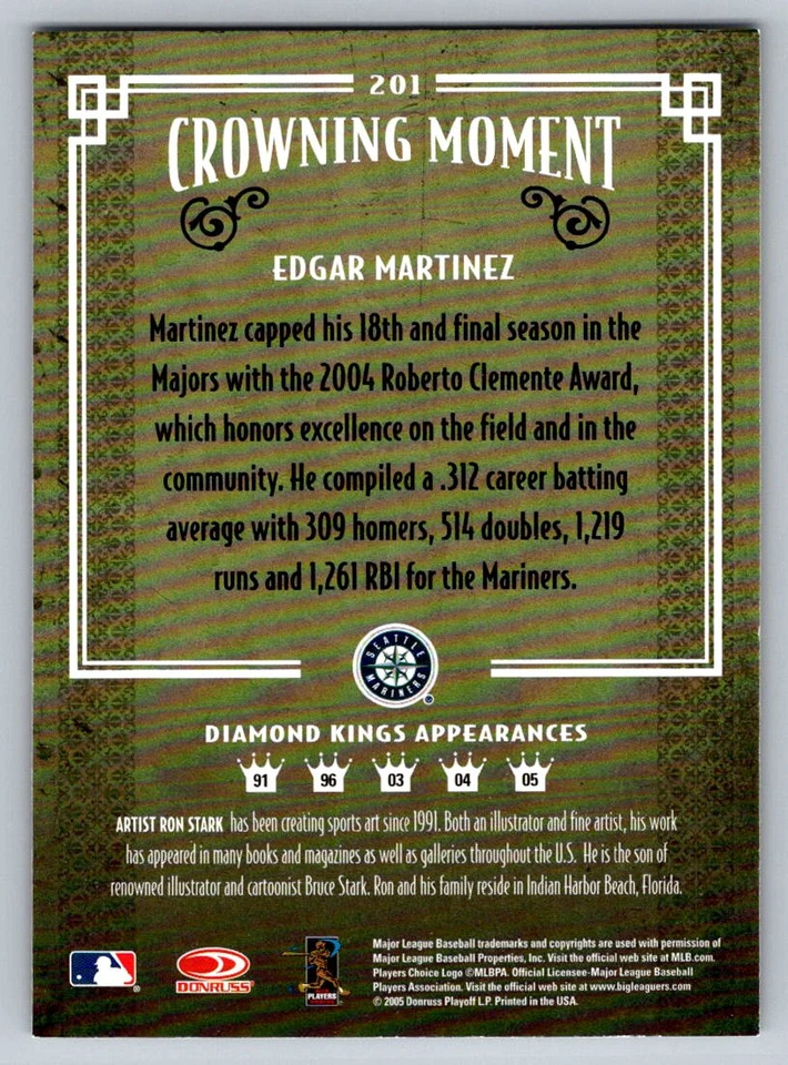 2005 Donruss Diamond Kings #201 Edgar Martinez Seattle Mariners - Image 2 of 2