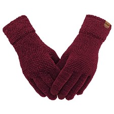 Winter Touchscreen Gloves for Women Chenille Warm Knit with 3 Touch Burgundy