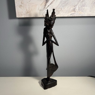 Vintage Hand Carved Balinese Indonesian Goddess Dewi Sri Wooden Sculpture 12 