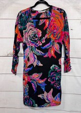 ZARA Dress Size XS Long Sleeves Black With Vibrant Floral Fun Flirty!