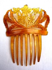 Victorian carved steer horn Spanish hair comb - NO US IMPORT FEES