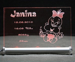 Schild Led Geburtschild Baby Geburt Gravur Nach Angabe Ebay