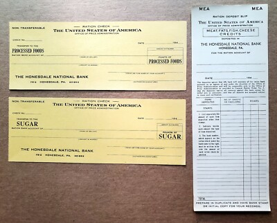  3 Original Vintage W11 Ration Checks Deposit Slip Sugar Processed Foods
