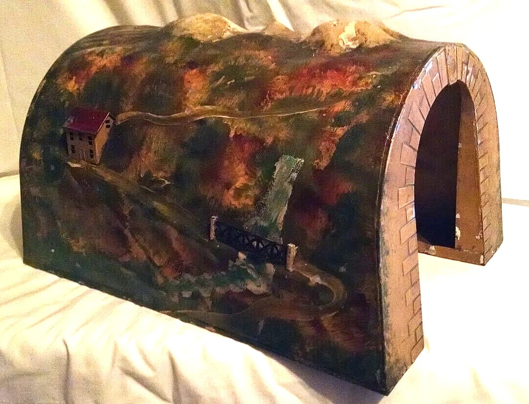 LIONEL TRAIN TUNNEL 1920 S PRESSED TIN STEEL HAND PAINTED 3D HOUSE