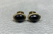 Contemporary Scroll Border Onyx Center Yellow Gold Plated Cuff Links