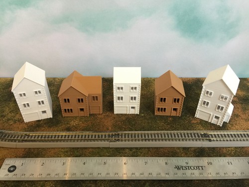 SUBURBAN ROW HOUSES 5 Pc SET in White ~ HOLLOW ~ N Scale 1:160 ~ NO ASSEMBLY! - Picture 10 of 12