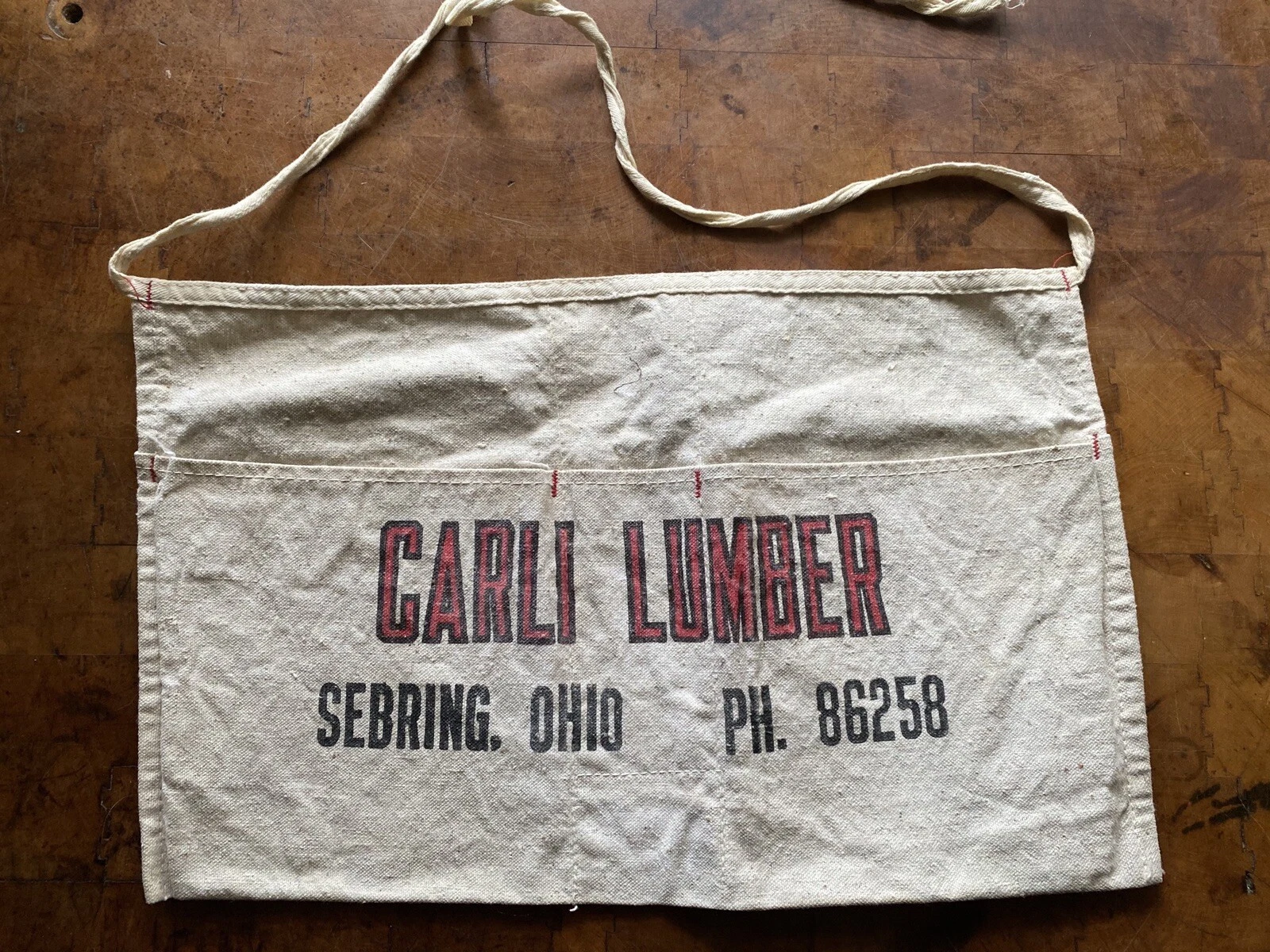 Vtg Carli Lumber Sebring Ohio Canvas Handyman Tool Nail Pouch