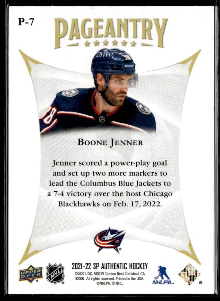 2021-22 Sp Authentic Pageantry Boone Jenner #P-7 H4R3C - Image 2 of 2