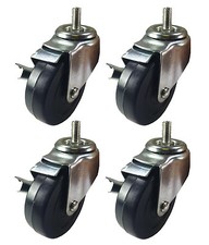 4" x 1-1/4" Hard Rubber on Threaded Stem Caster B1 - 4 Swivels with Brake
