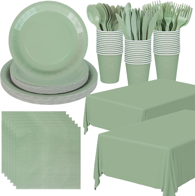 177 PCS Sage Green Party Supplies Sage Green Tableware Set Sage Paper  Plates Nap
