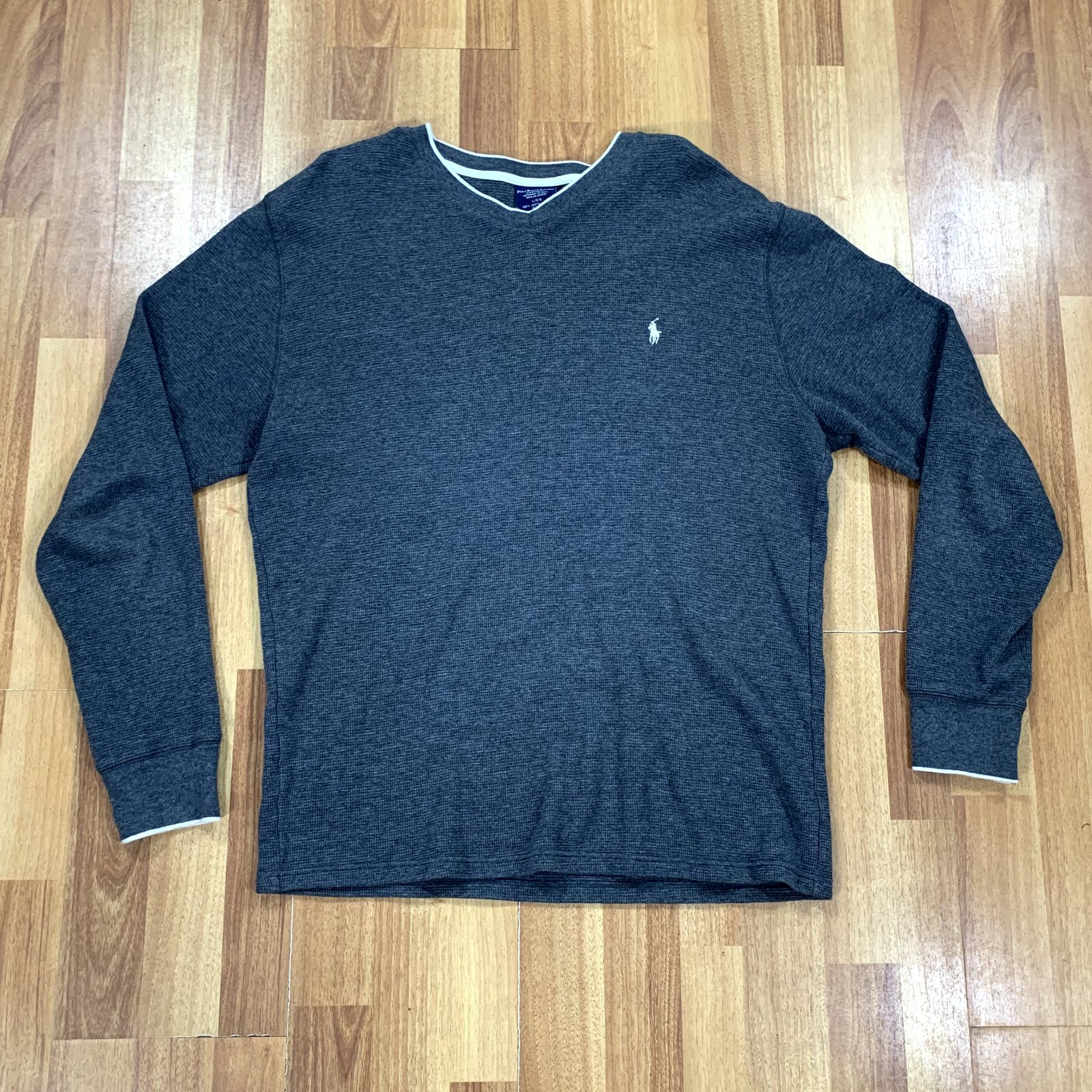 Ralph Lauren camicia uomo grande L grigio bianco pony manica lunga pigiama
