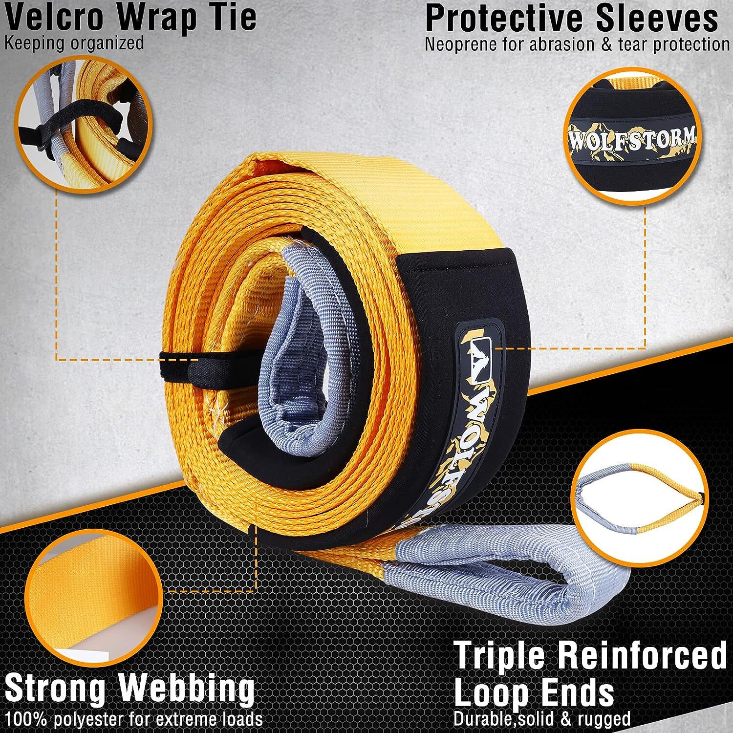 Recovery Tow Strap 4 x 20FT + 3/4 D Ring Shackles Emergency Off Road Towing Rope