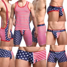 Men's American Flag Shorts Thongs Briefs S-XL USA Star-Spangled Parade TANK TOP