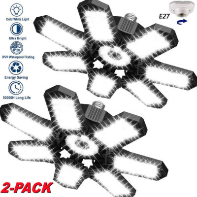 2PACK 1000W LED Garage Lights Deformable 900000lm Bulb LED Ceiling Workshop Lamp
