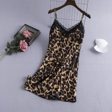 Femme Léopard Nuit Robes de Dentelle Spaghetti Sangle Avec Poitrine Patin Sexy