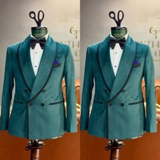 Green Velvet Men's Suits Formal Prom Wedding Groom Shawl Lapel Men Tuxedos