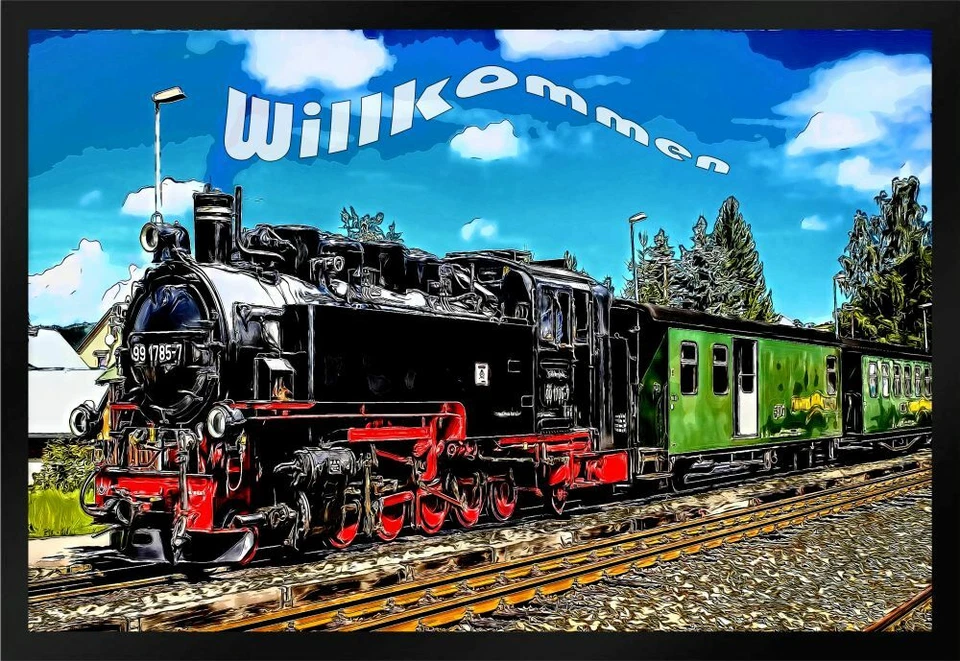 LADREAS Fußmatte Schmutzfangmatte Eisenbahn Dampflok Willkommen F579