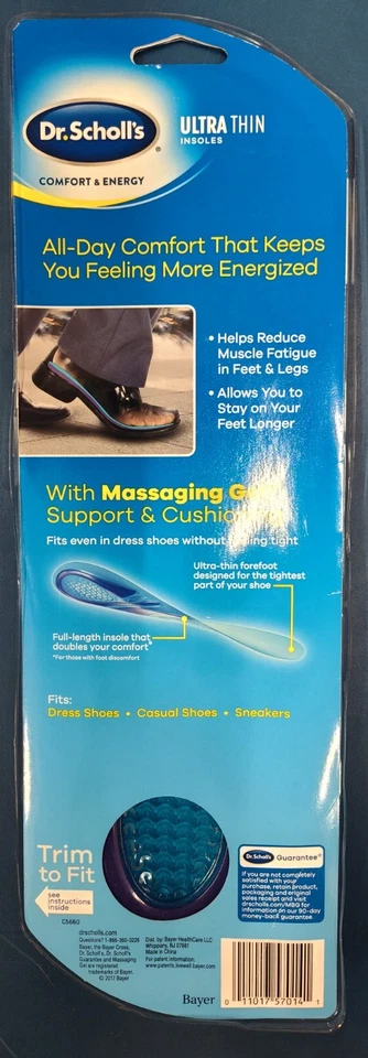 Plantillas ultrafinas Dr. Scholl's con gel de masaje para hombre 8-13 un par (CAJA ABIERTA) Foto 2 de 2