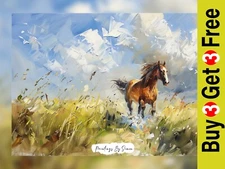 Dynamic Running Horse, Oil Painting Print 5"x7" on Matte Paper