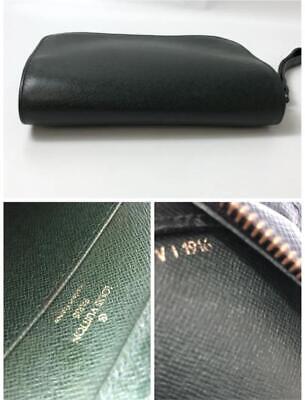 Louis Vuitton Taiga Clutch Second Bag Green Men LV Gold Metal 16cm