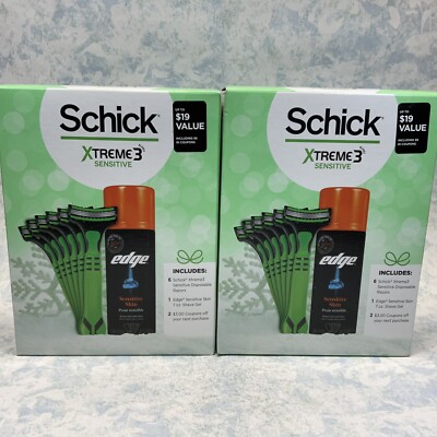 SCHICK Xtreme 3 Sensitive Disposable Razors Set w/ Shave Gel 7oz- Lot of 2