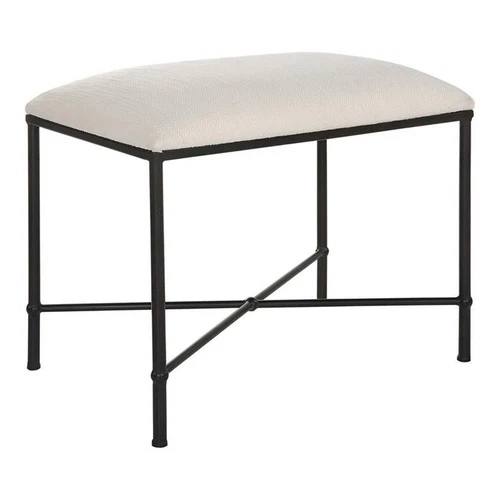 Uttermost Avenham Contemporary Iron and Fabric Small Bench in White/Black - Picture 1 of 6