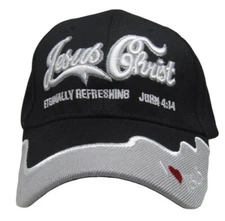 JESUS CHRIST ETERNALLY REFRESHING JOHN 4:14 GOD BASEBALL CAP HAT ( BLACK )