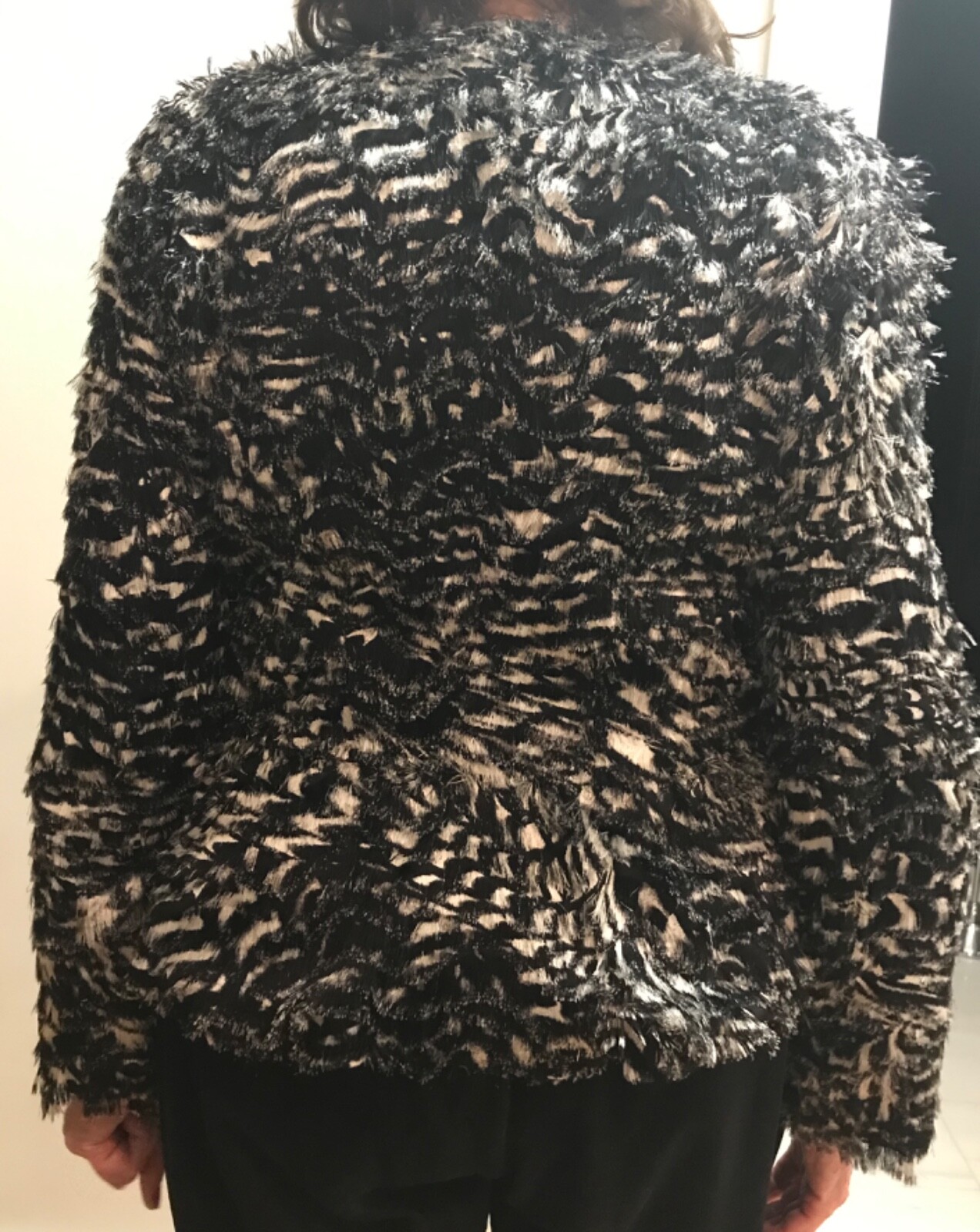 Rena Lange Black/Ivory Silk Fringe Jacket $2000 Size Sz 12 image 2