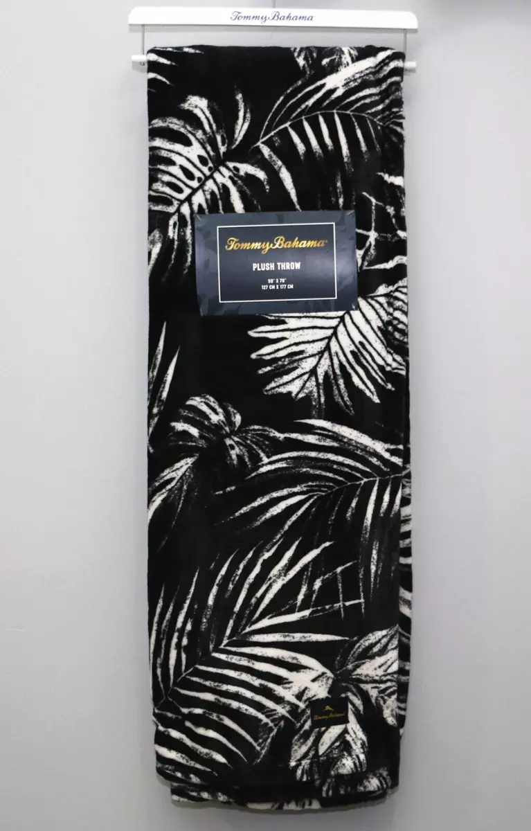 Tommy Bahama Plush Throw Blanket Tropical Fern Black White 50 x 70 Super Soft