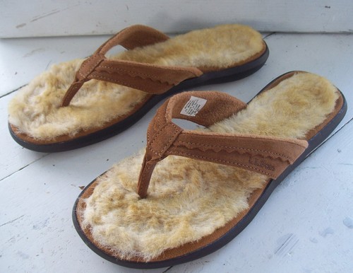 LL Bean Wicked Good Suede Shearling Sandals Flip Flops~Women's Size 11 |  eBay