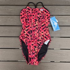 Tyr The Finals Youth Omega Swimsuit Swan Back 1 Piece Red Girls- Size 26 New