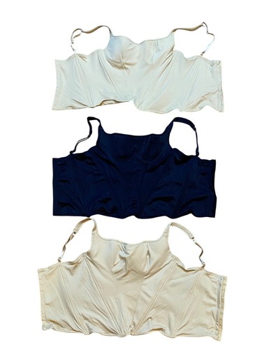 Y2K Victorias Secret Longline Sujetador Sin Tirantes Corsé Lote De 3 Beige Y Negro Nylon - Imagen 4 de 11