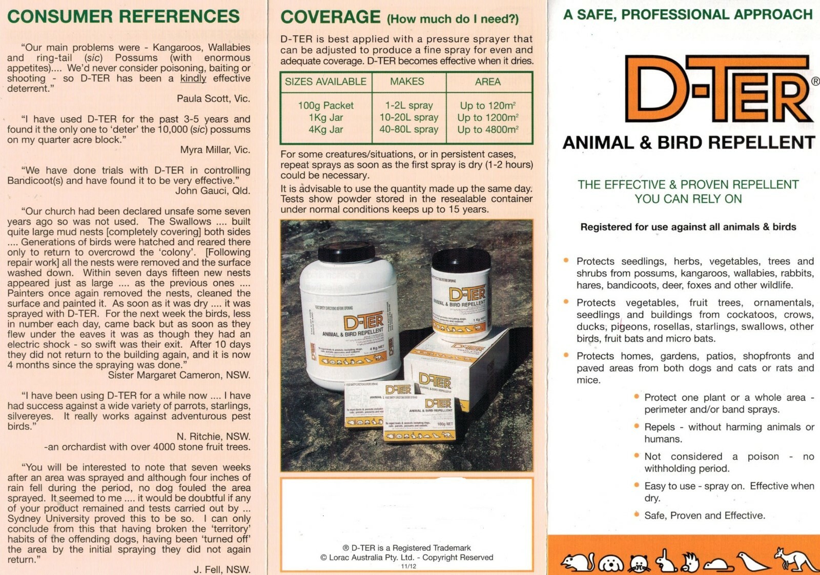 DTER, DTer Animal & Bird Repellent Repel Mice Dog Cat Possum Kangaroo